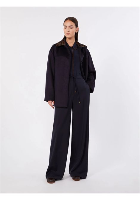 Max Mara Studio Pantalone Mstcrisma a Gamba Larga in Lana Blu Donna Max Mara Studio | Pantaloni | 2626136031600008